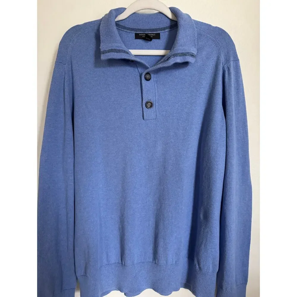 Banana Republic Cotton Cashmere Quarter‎ Button Up Men's Heavy Knit Size XL Blue